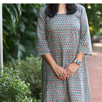 Thumbnail for Teal Floral Cotton Hand Block Print High Low  Dress for Women