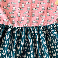 Thumbnail for Bubblegum Pink Blue Bunny Print Spun Cotton Sleeveless Nighty For Girls