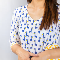 Thumbnail for Yellow & Blue Cotton Block Printed Midi Dress for Women