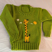 Thumbnail for Green Happy Giraffe Woollen Hand Knitted Infant Pullover