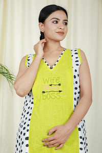 Thumbnail for Lime Green Embroidered Anadi Mom Sleeveless Dress