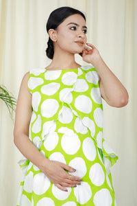 Thumbnail for Lime Green Polka Dots Full Flare Dress For New Moms