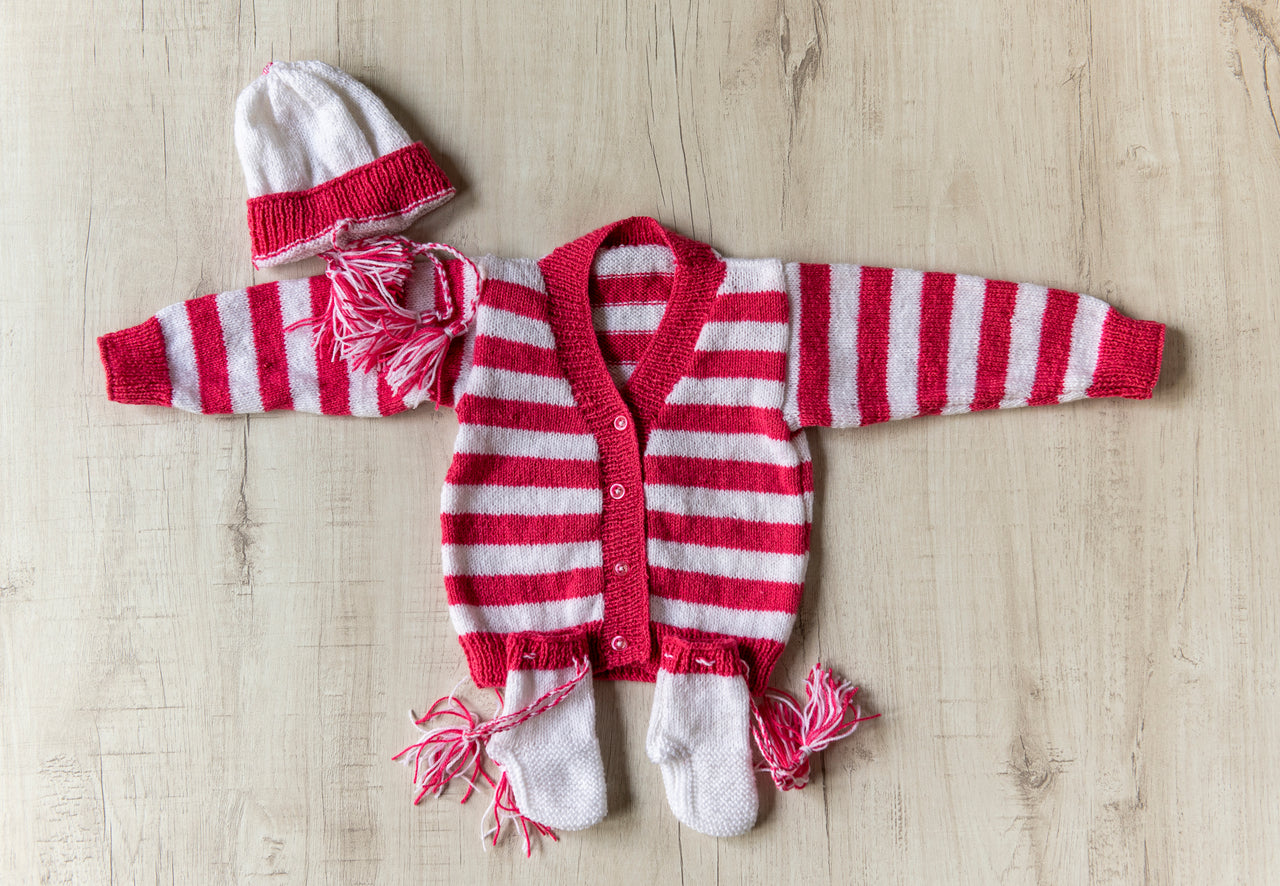 Pink & White Hand-Knitted Soft Woollen Infant Set