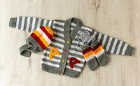Thumbnail for White Yellow Grey Striped Three Piece Hand-Knitted Soft Woollen Infant Set