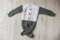 Thumbnail for Grey & White Woollen Hand Knitted Infant Full Length Romper