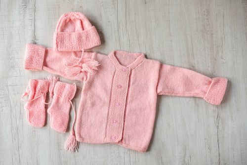Baby Pink Hand-Knitted Three Piece Soft Woollen Infant Set