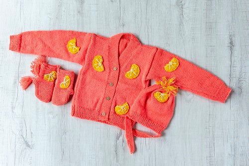 Peach  Woollen Hand-Knitted Three Piece Infant Set