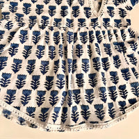 Thumbnail for Blue White Soft Cotton Block Print Infant Cap Jhabla Set