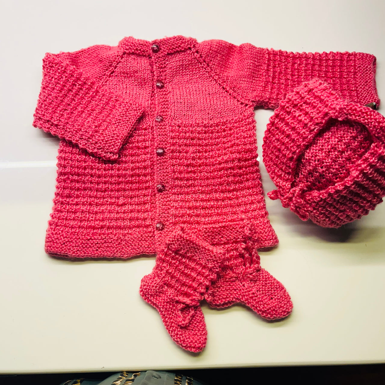 Pink Hand-Knitted Soft Wollen Infant Set