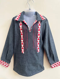 Thumbnail for Basic Blue Cotton Laycra Denim Designer Full Shirt For Boys