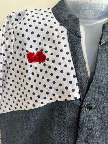 Basic Blue Laycra Denim Designer Polka Dot Full Sleeves Shirt with Heart Embroydri For Boys