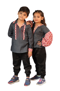 Thumbnail for Boy & Girl Basic Blue Cotton Lycra Denim Designer Twinning Set Duo