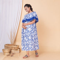 Thumbnail for Blue White Off Shoulder Floral Cotton Dress
