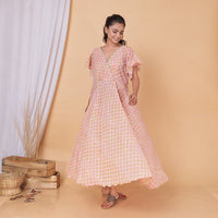 Thumbnail for Coral Pink Block Print Flair Dress