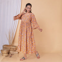 Thumbnail for Orange Floral Cotton Shift Dress