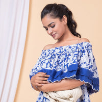 Thumbnail for Blue White Floral Off Shoulder Dress For New Mom