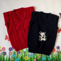 Thumbnail for Black Woollen Handknitted Sleeveless Infant Pullover