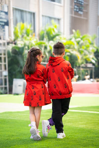 Thumbnail for Boy & Girl Red Cotton Lycra Penguin Twinning Set Duo
