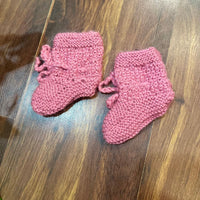 Thumbnail for Salmon Pink hand-knitted three piece soft woollen infant set