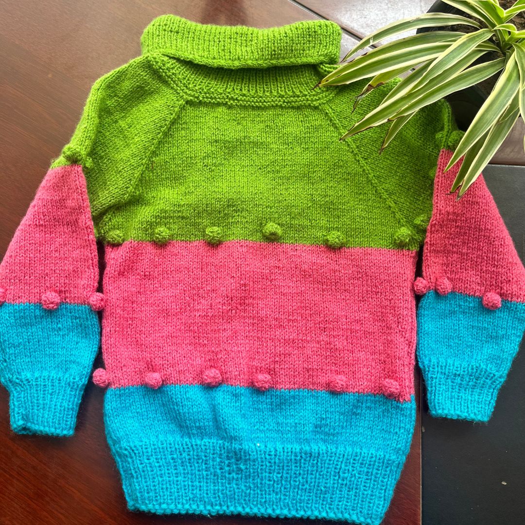 Multicoloured Soft Wool Handknittd Pullover
