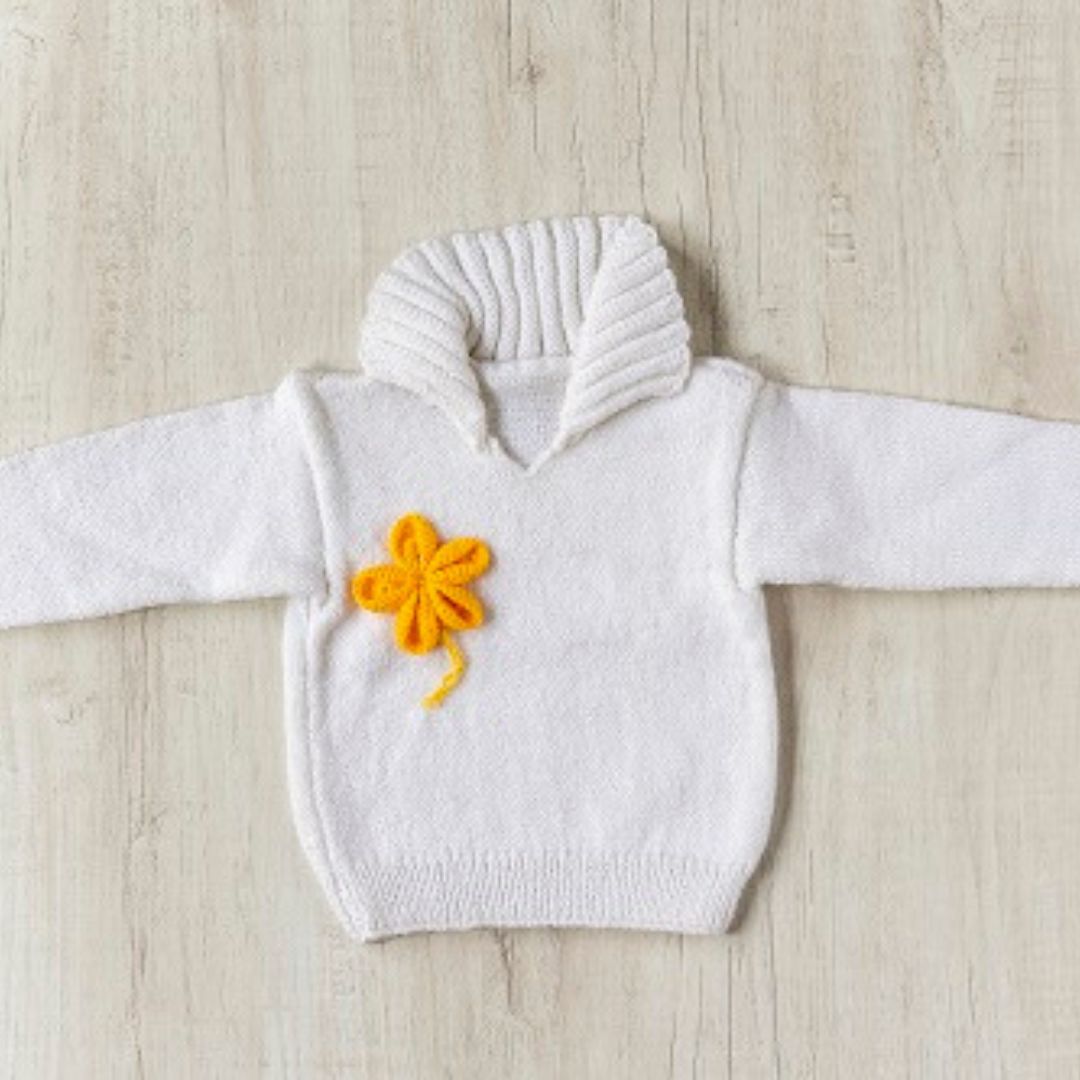 White Woollen Handknitted Sweater with Yellow Pollover For Infant