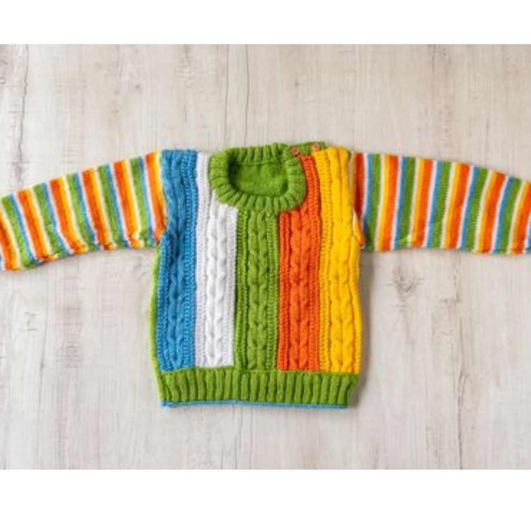 Multi Colour Woollen Hand Knitted Full Sleeves Pullover