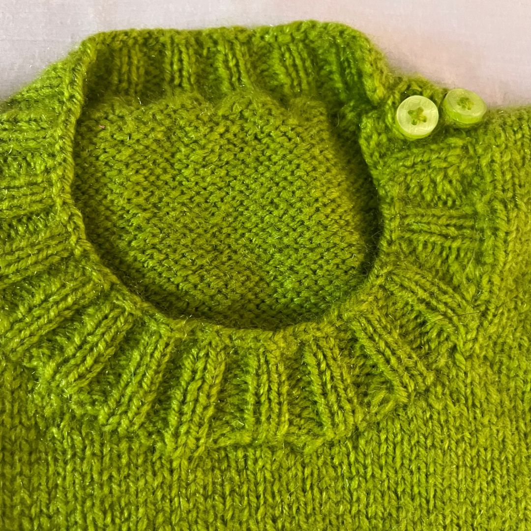 Green Happy Giraffe Woollen Hand Knitted Infant Pullover