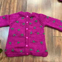 Thumbnail for Magenta Pink hand-knitted three piece soft woollen infant set