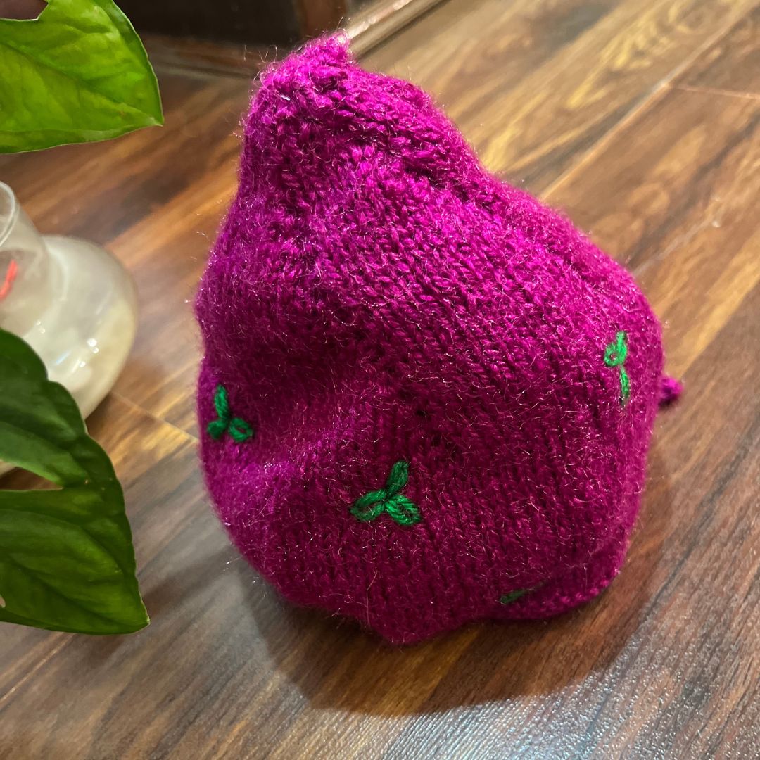 Magenta Pink hand-knitted three piece soft woollen infant set