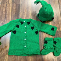 Thumbnail for Fresh Green hand-knitted three piece soft woollen infant set
