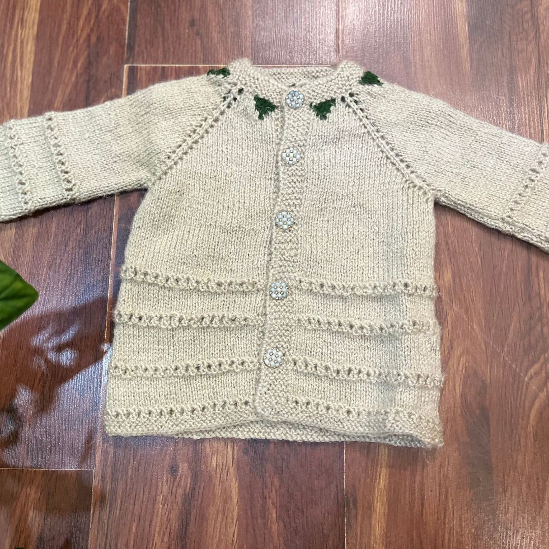 Fawn hand-knitted three piece soft woollen infant set