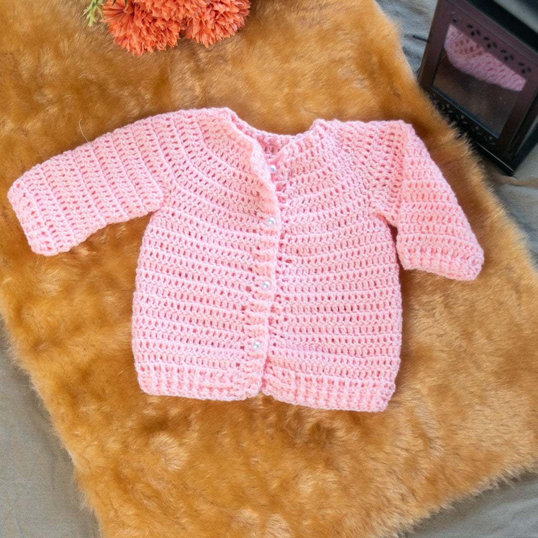 Peach pink hand-knitted soft wollen infant set