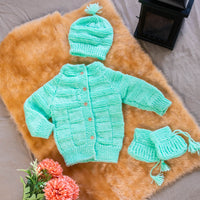 Thumbnail for Mint Green Hand-Knitted Three Piece Soft  Woollen Infant set
