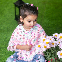 Thumbnail for Pink & Shaded Hand-Knitted Soft Woollen Poncho For Girl's