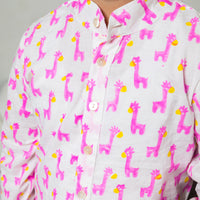 Thumbnail for Pink Cotton Animal Block Print Shirt For Boys