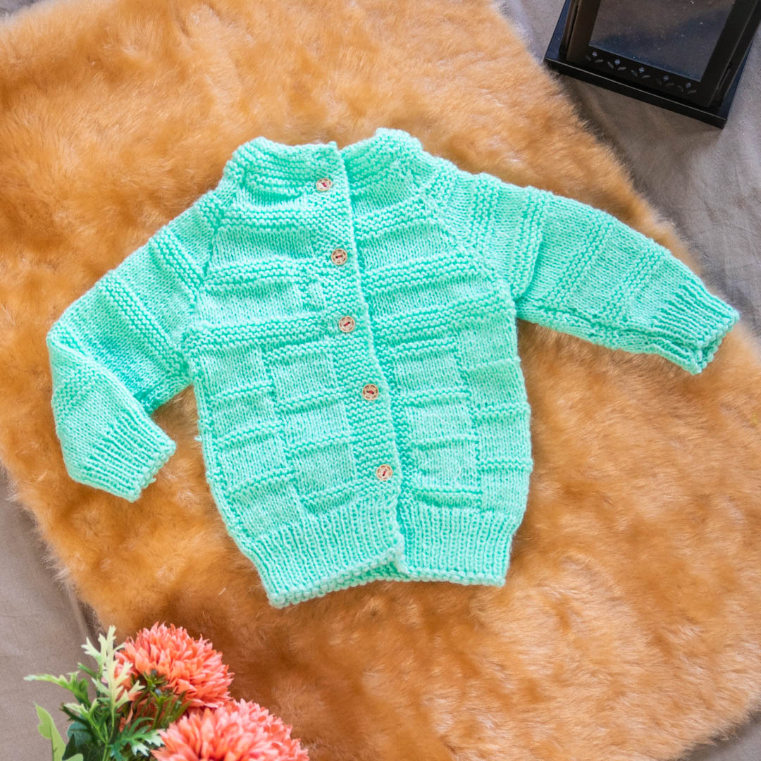 Mint Green Hand-Knitted Three Piece Soft  Woollen Infant set