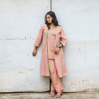 Thumbnail for Salmon Pink Green Mughal Print Lounge Set  - thesaffronsaga