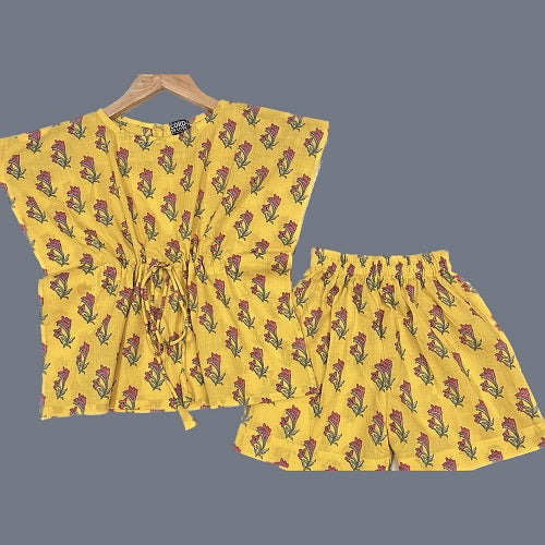 Sunshine Yellow Floral Print Girl’s Kaftan Co-ord Set