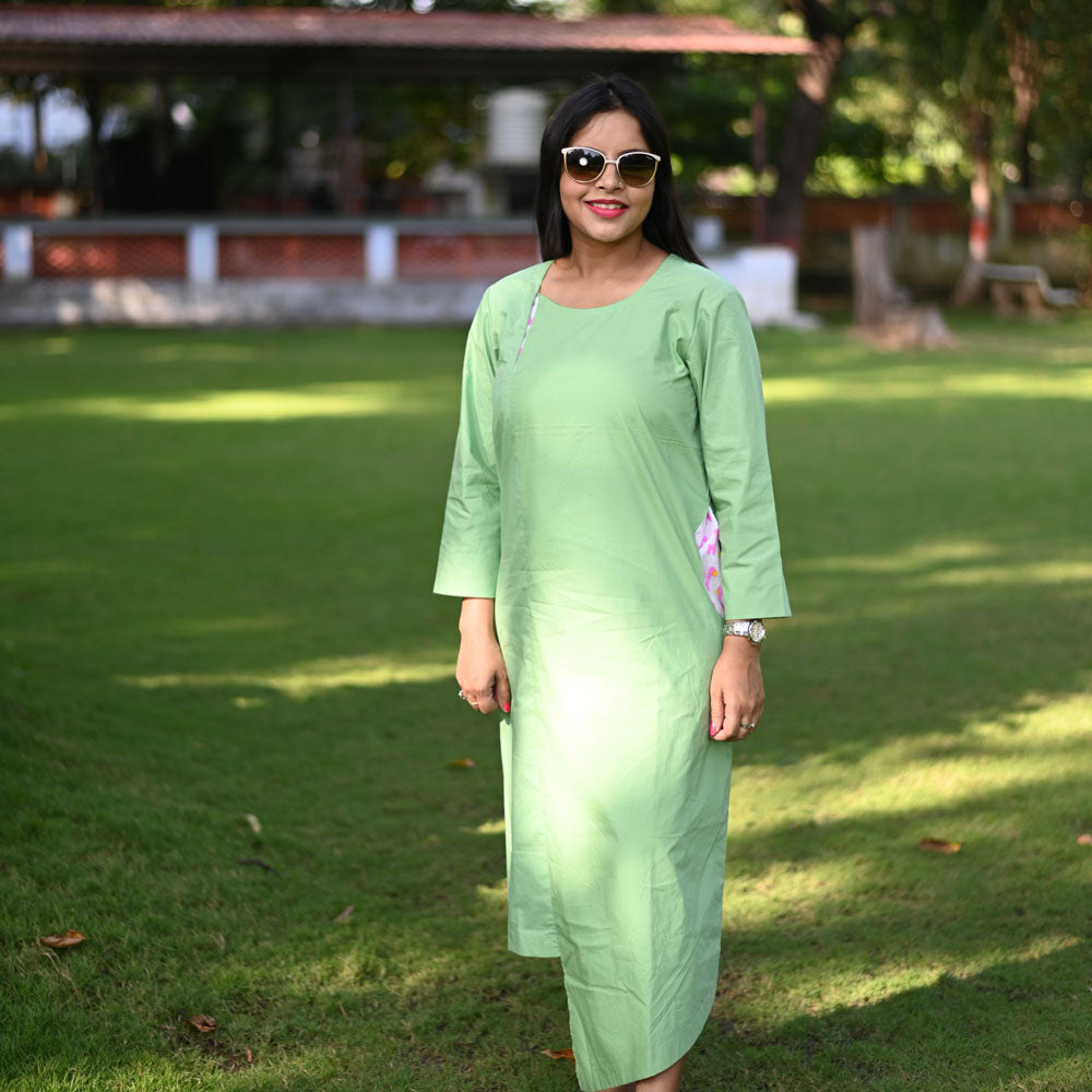 Pista Green Uneven Hemline Mid Length Dress for Women
